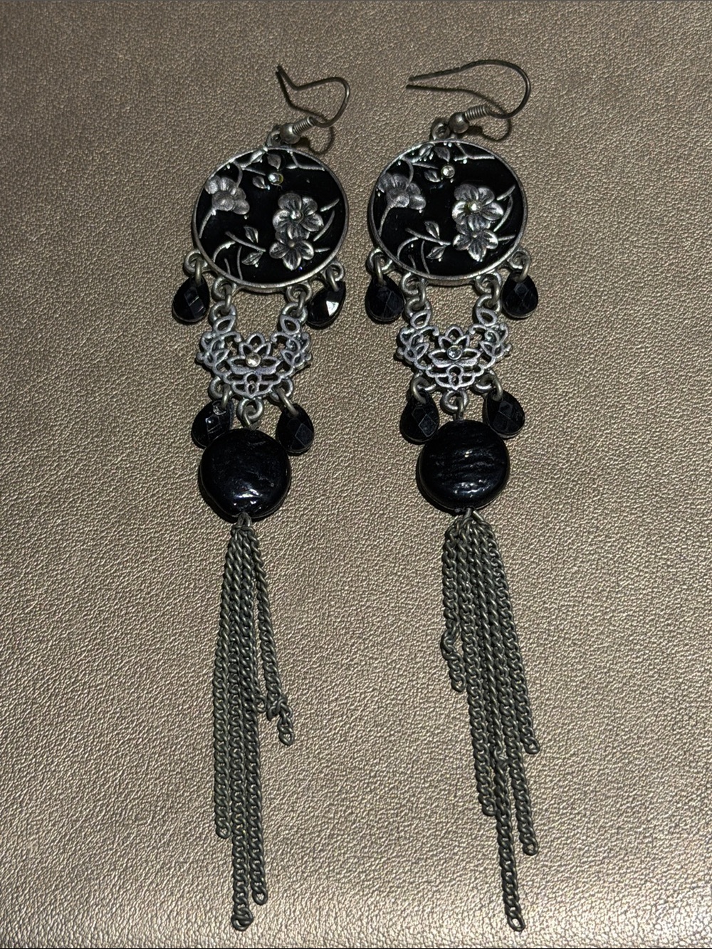 Black Floral Tassel Drop Earrings - Women Jewelry